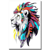 Painting by Numbers Art Animal Lion with Colorful Mane and Feathers on His Head